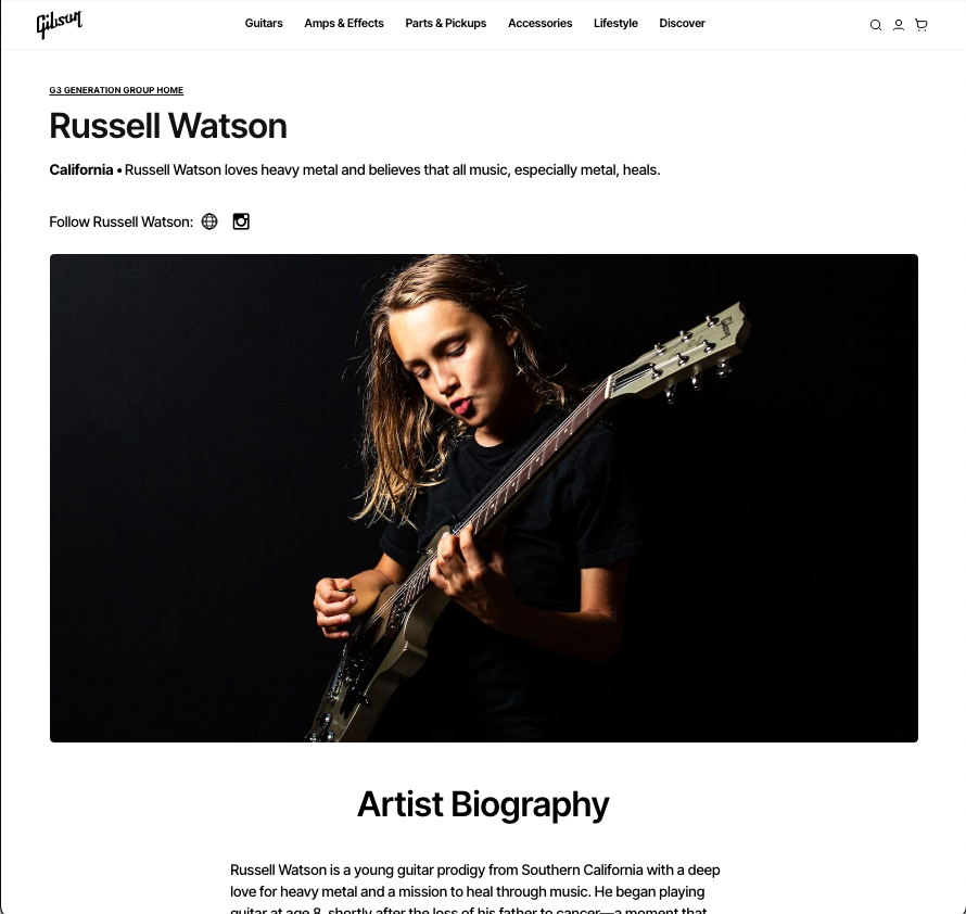 Gibson Website Featuring Russell Watson