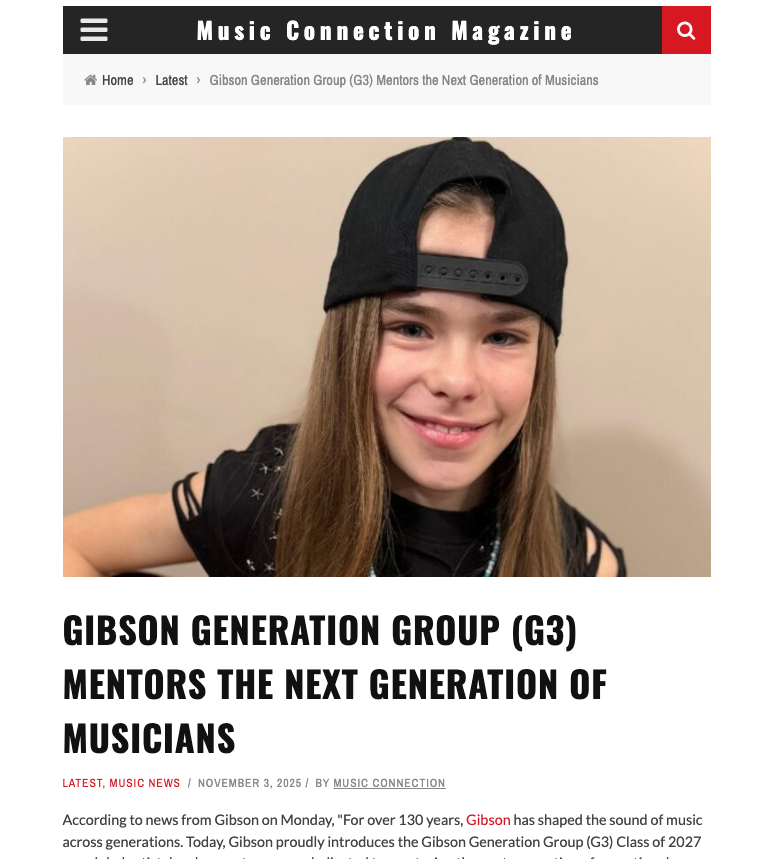Music Connection Website Announcing G3 Artist